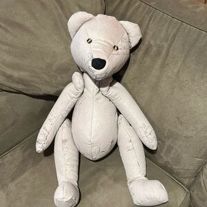 Ballard Designs Cream Teddy Bear with Script Design